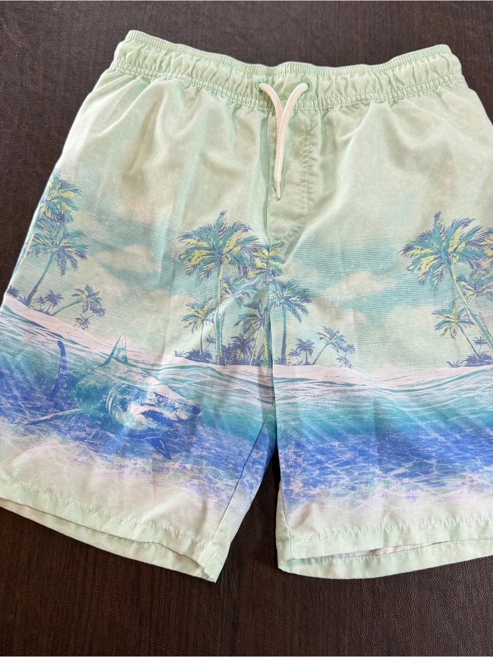 OshKosh Bgosh Mint Green Tropical Print Swim Trunks Sz 12/12A